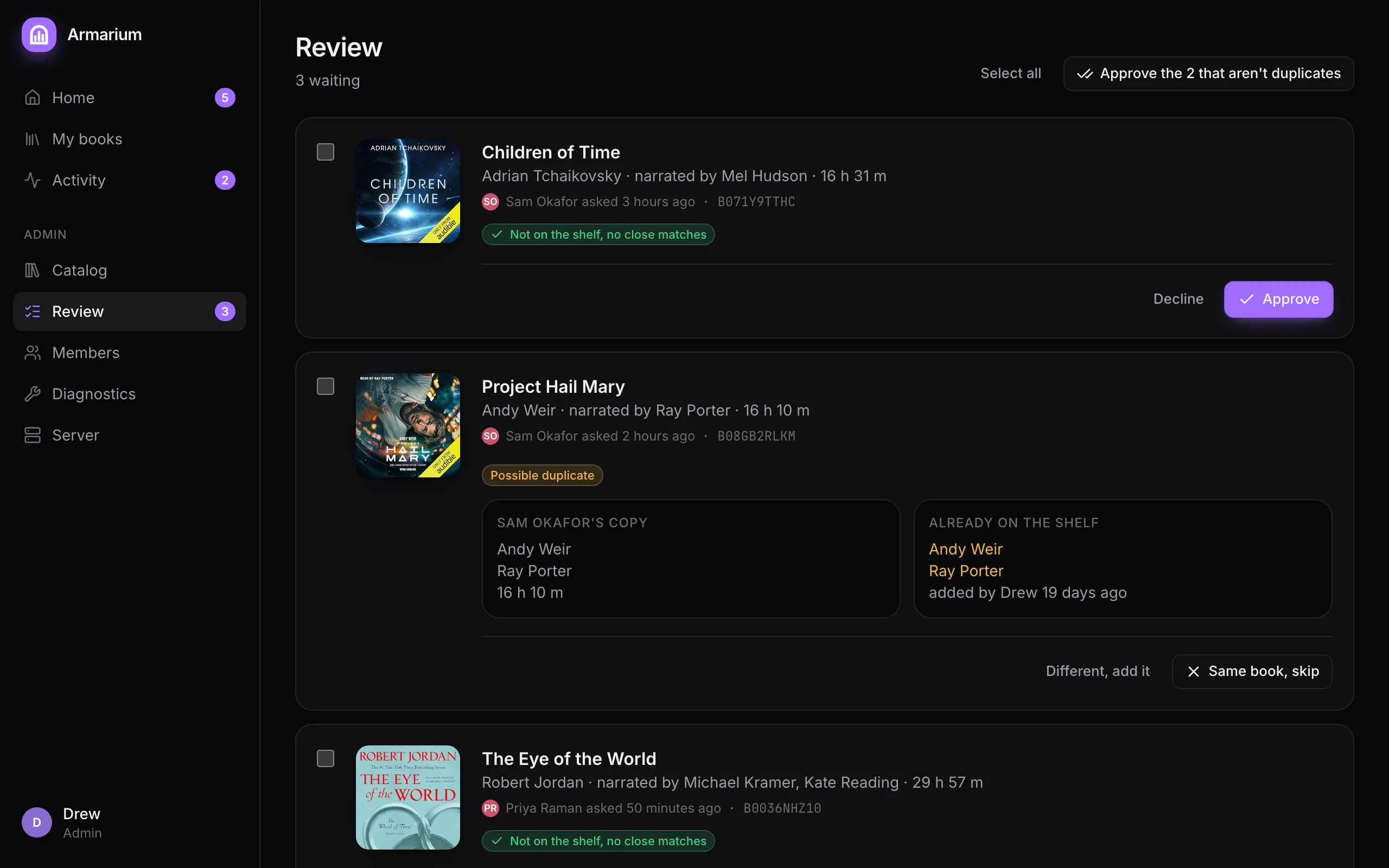 The Review page with a possible duplicate